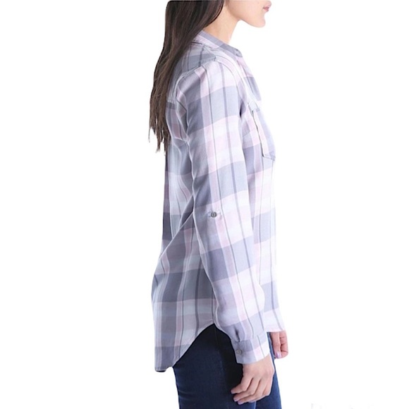 Kut from the Kloth Hannah Plaid Button Down Shirt Pink/Grey/White Size M - Picture 3 of 9